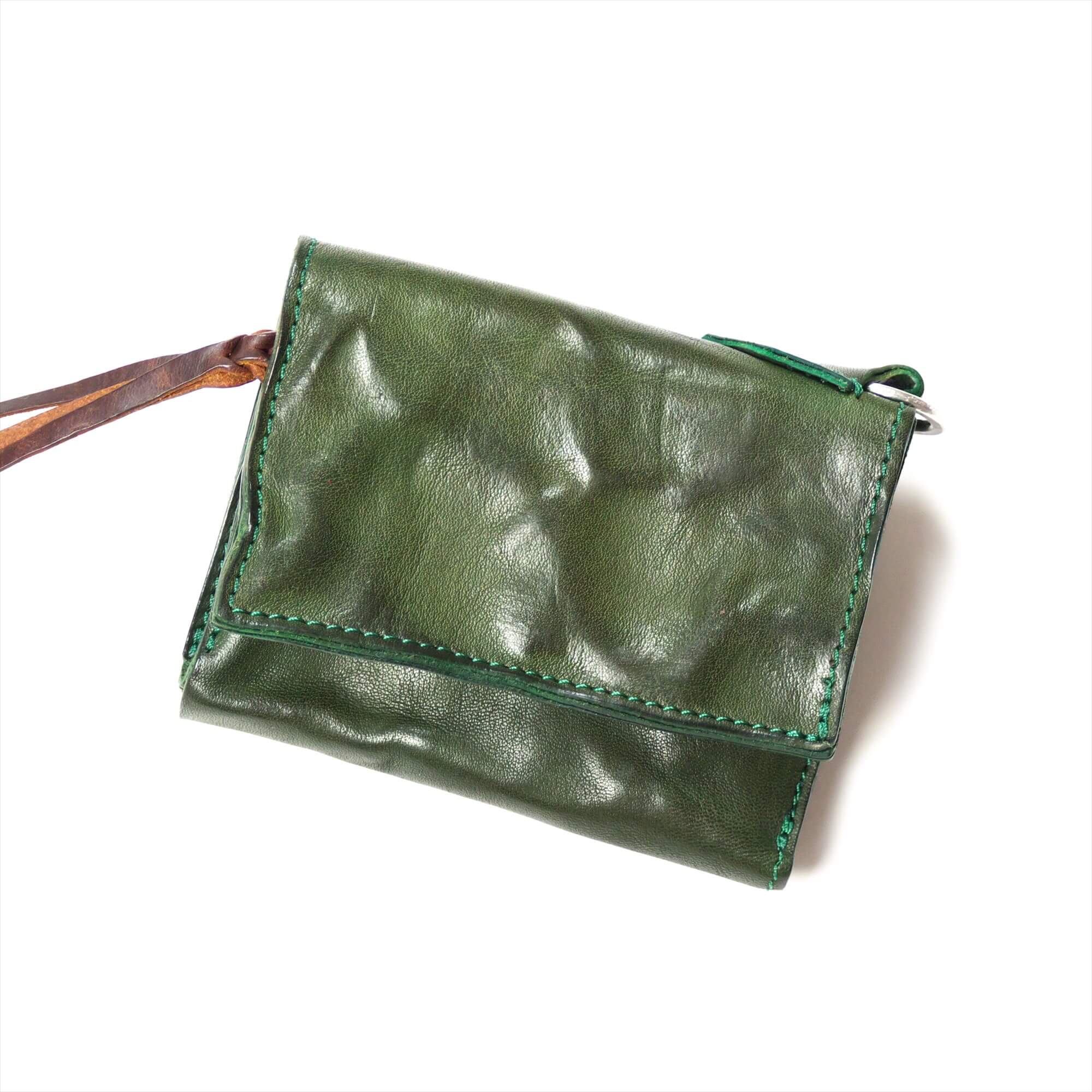 annak フラップ付ハンドウォッシュ2つ折り蛇腹財布 グリーン