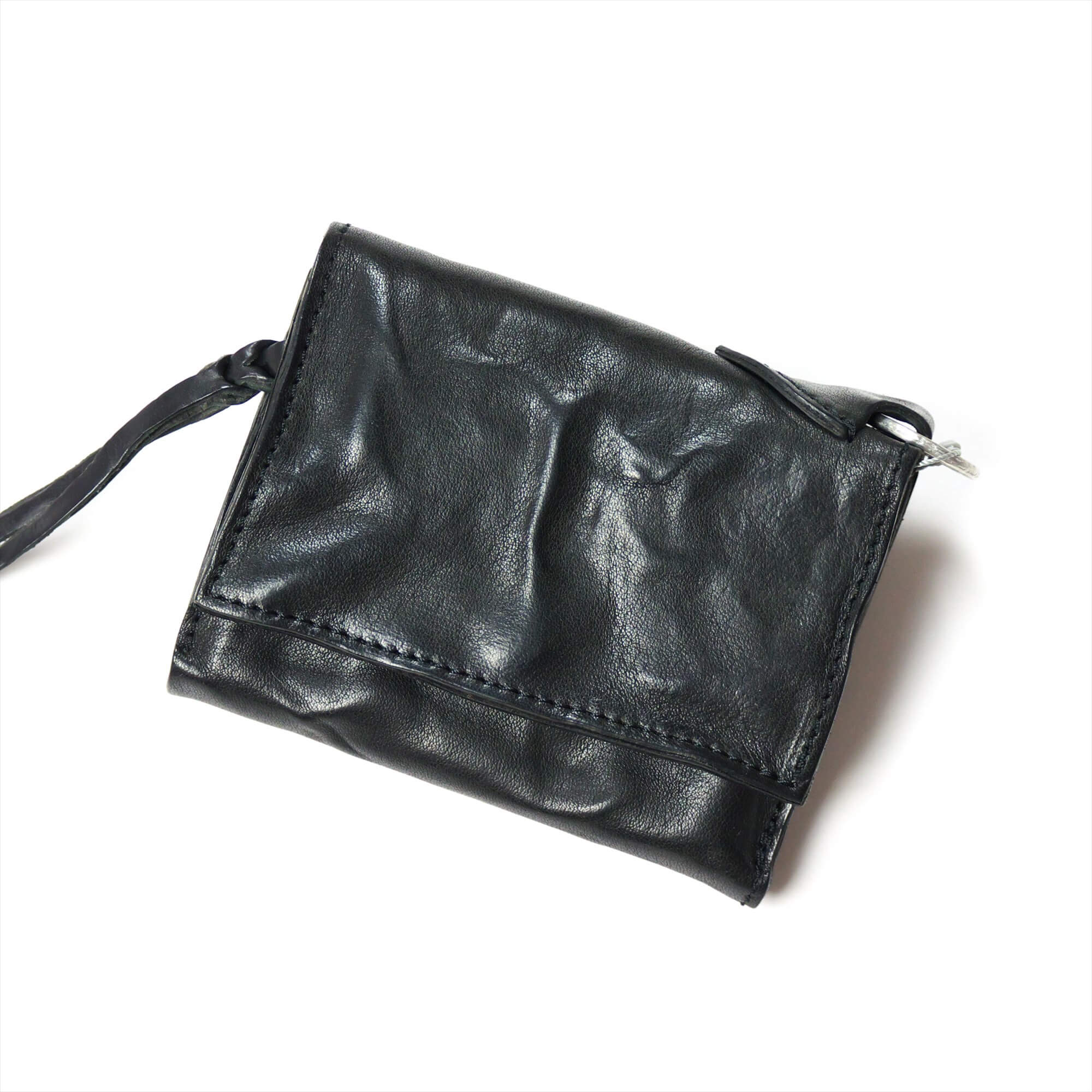 annak フラップ付ハンドウォッシュ2つ折り蛇腹財布 ブラック