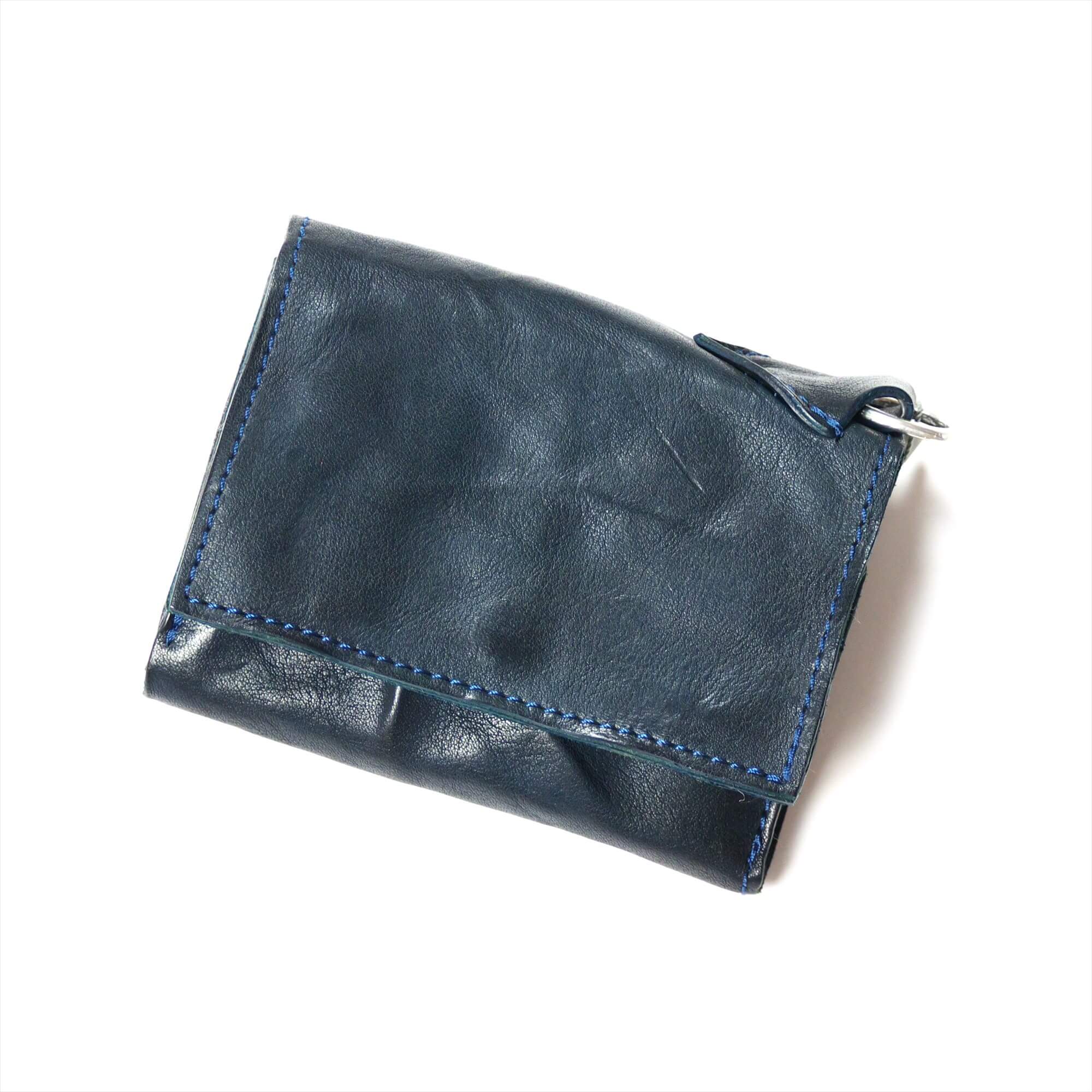 annak フラップ付ハンドウォッシュ2つ折り蛇腹財布 ネイビー